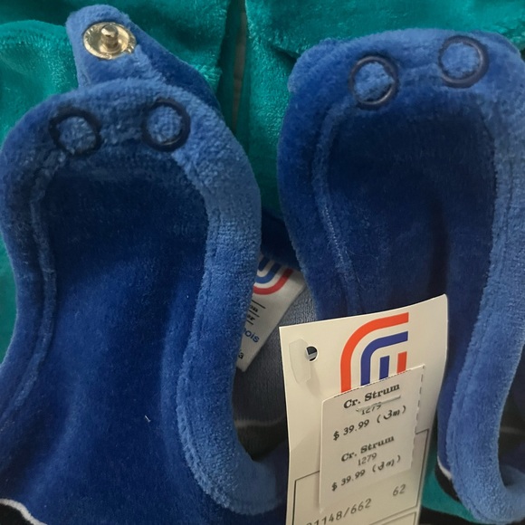 Blue & Green Velour European footed Baby Romper Made in Austria - Picture 4 of 7